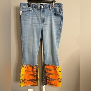 Upcycled Jeans with Vibrant Flared Kantha Leg Cuffs